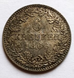 6 крейцеров 1866 г.франкфурт состояние unc-aunc